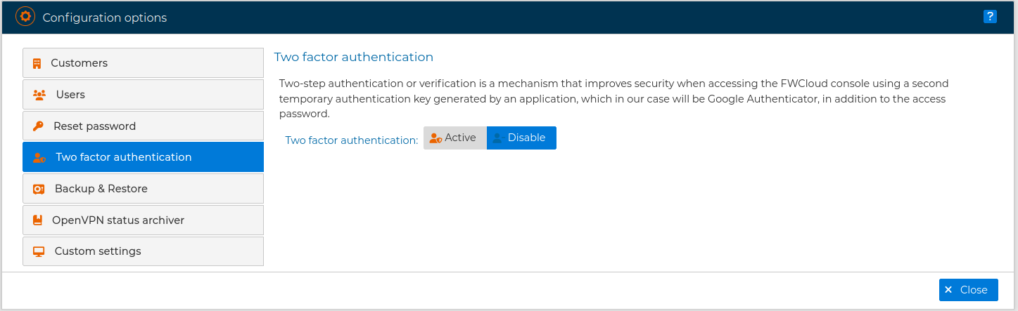 Two factor authentication