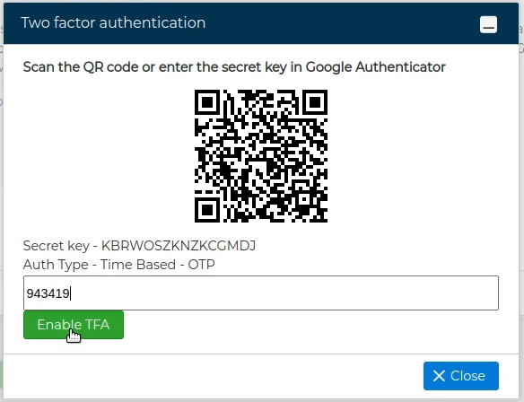 Enable Two factor authentication