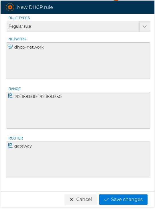 DHCP Regular Rule Form