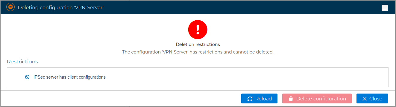 VPN Server Delete Warn