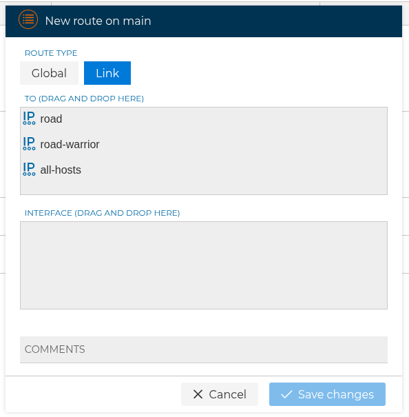 New Routing Route Link Form