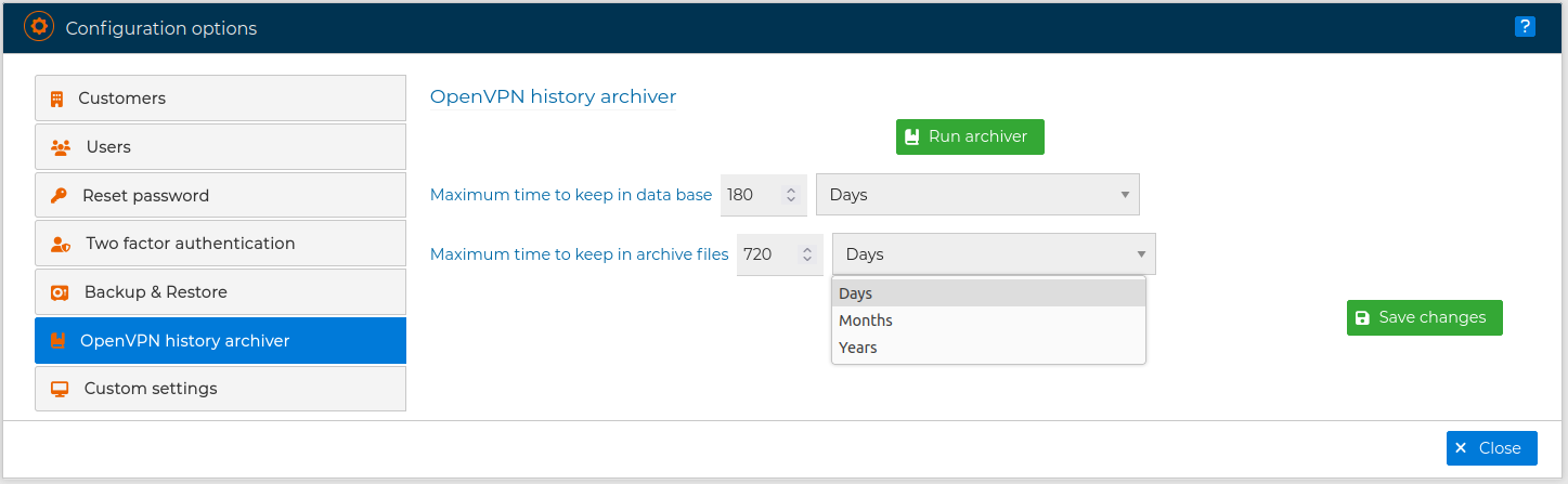 VPN server history archiver files