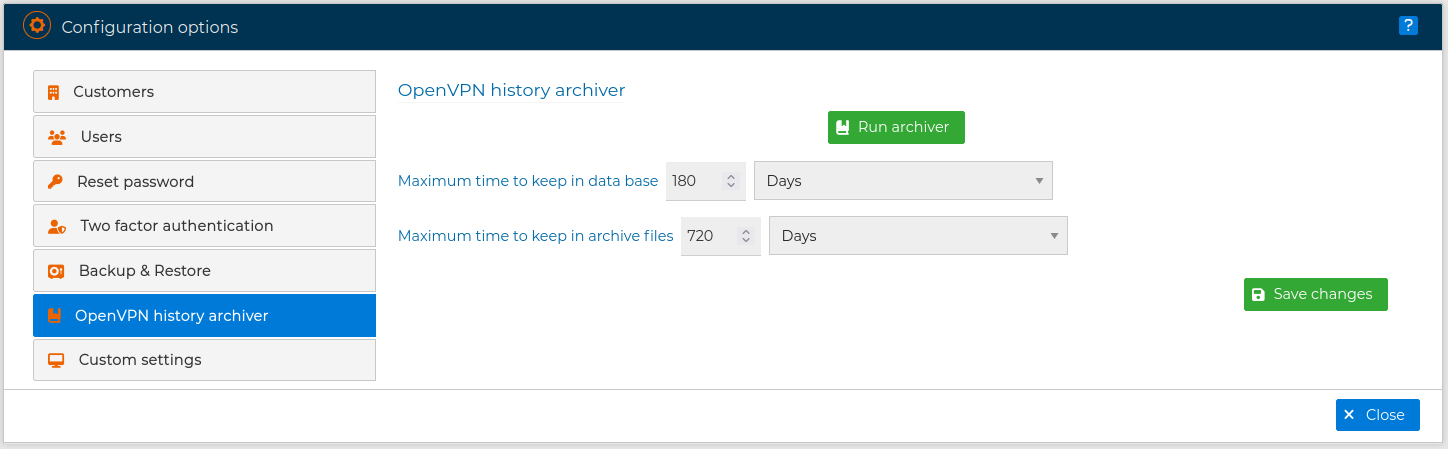 VPN server history archiver