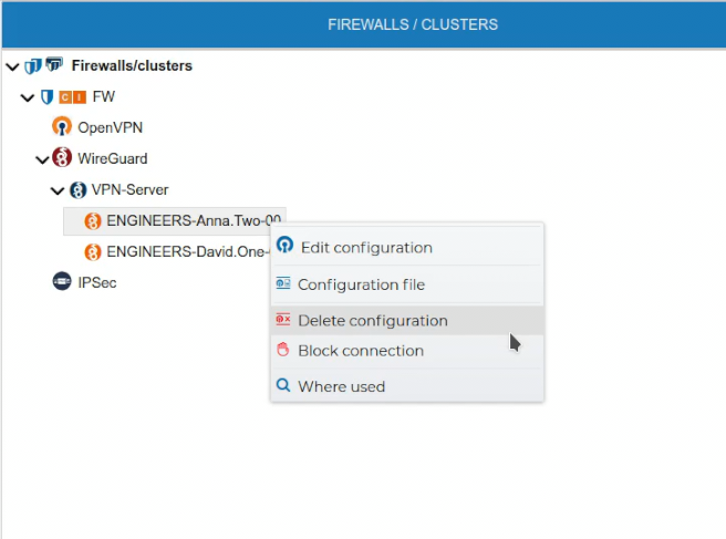 VPN Client Delete Menu