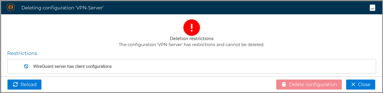 VPN Server Delete Warn